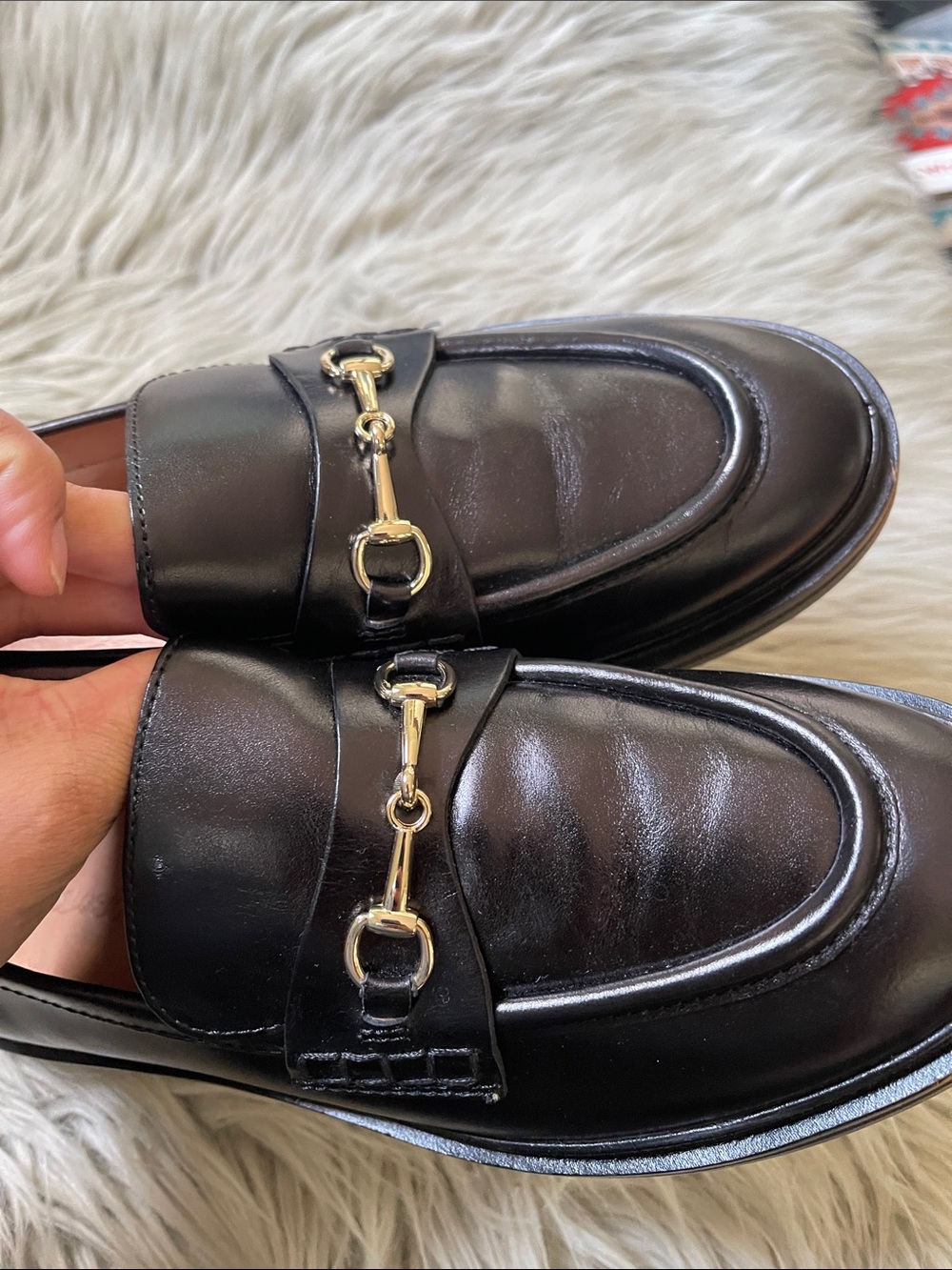 Madewell Black Leather Loafers with Gold Horsebit - Picture 3 of 5